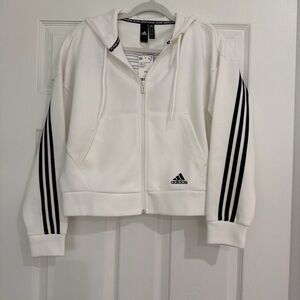 Adidas White Full Zip Hoodie Jacket Black 3 Stripes NWT XS